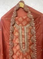 Pure Muslin Orange Festival Wear Embroidery Work Punjabi Dress Material